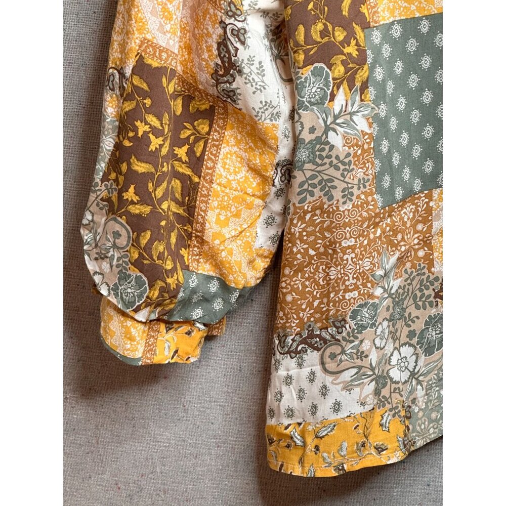 Patchwork Print Button Down Top Women Bubble Styl… - image 6